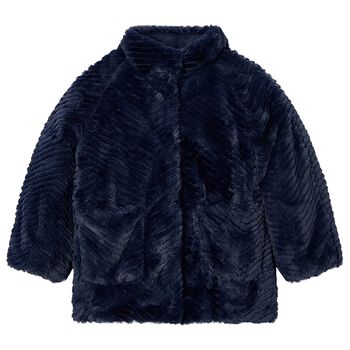 Girls Navy Blue Fur Coat