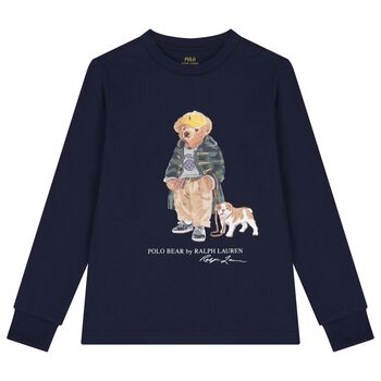 Ralph Lauren Boys Navy Blue Polo Bear Long Sleeve Top, 1 Boys Navy Blue Polo Bear Long Sleeve Top