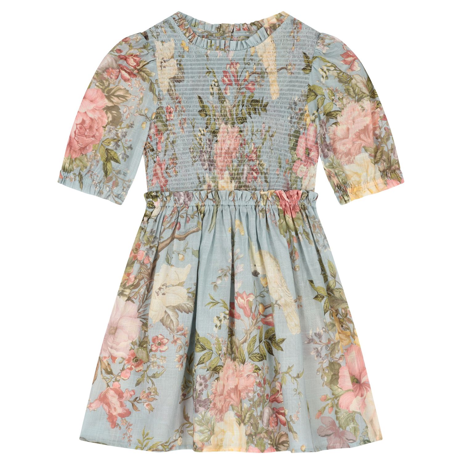 Girls Blue Floral Dress, 1, hi-res