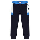 Boys Navy Blue Logo Joggers, 1, hi-res