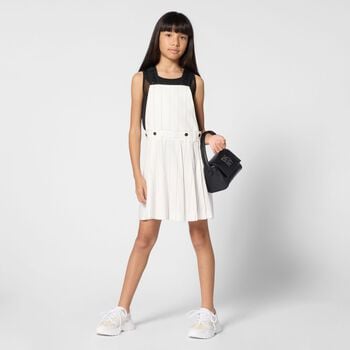 Girls Ivory Pinstripe 2 in 1 Pinafore Dress