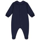 Navy Blue Teddy Bear Logo Babygrow, 3, hi-res