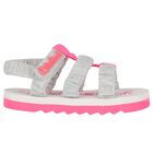Girls Silver & White Logo Sandals, 1, hi-res