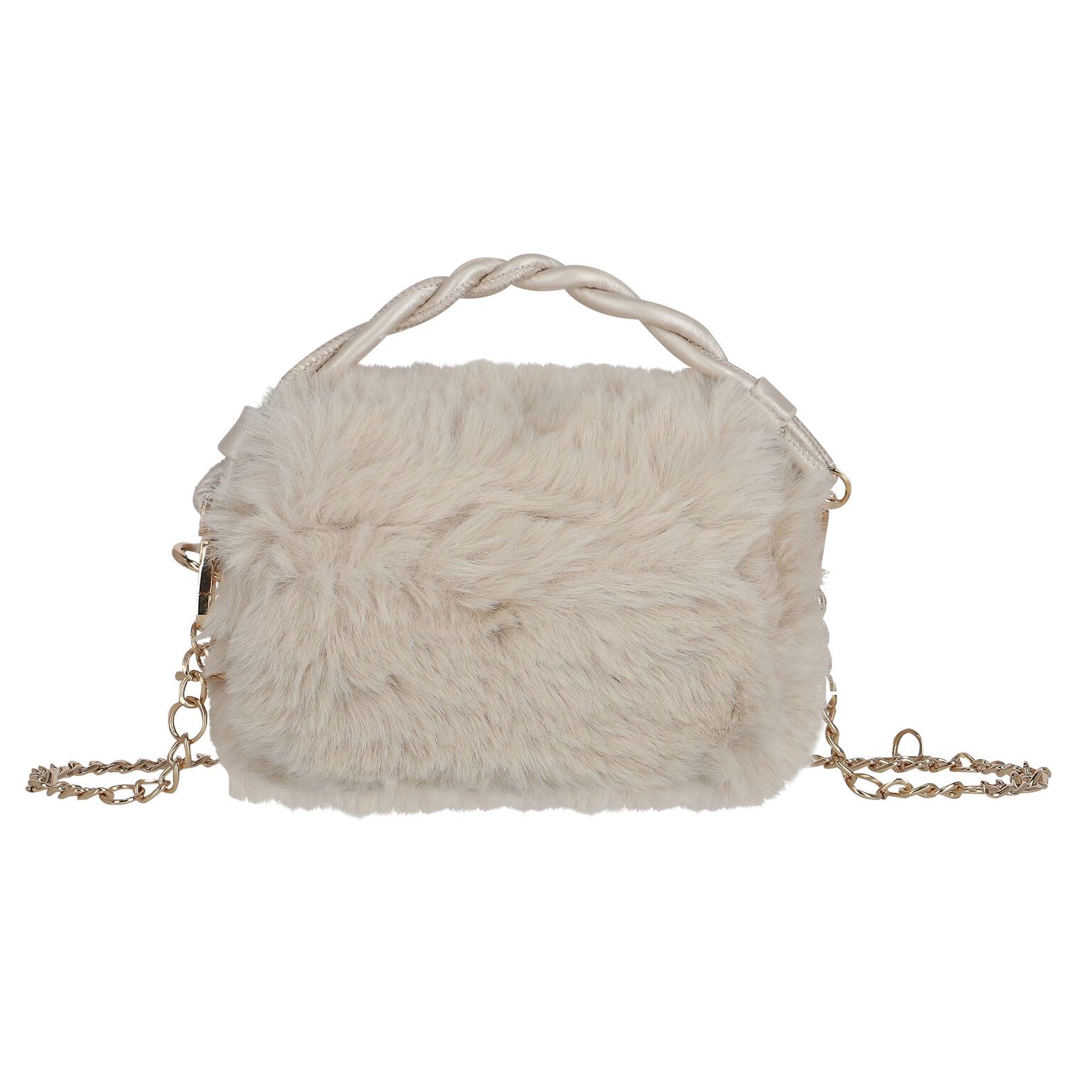 Girls Beige Faux Fur Handbag, 1, hi-res