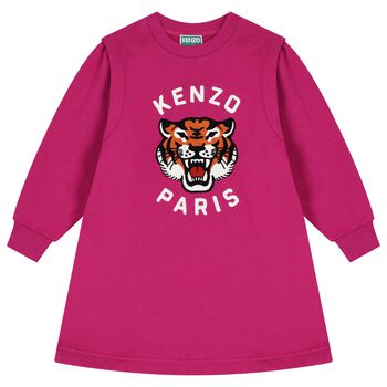 Girls Pink Lucky Tiger Logo Sweatshirt Dress