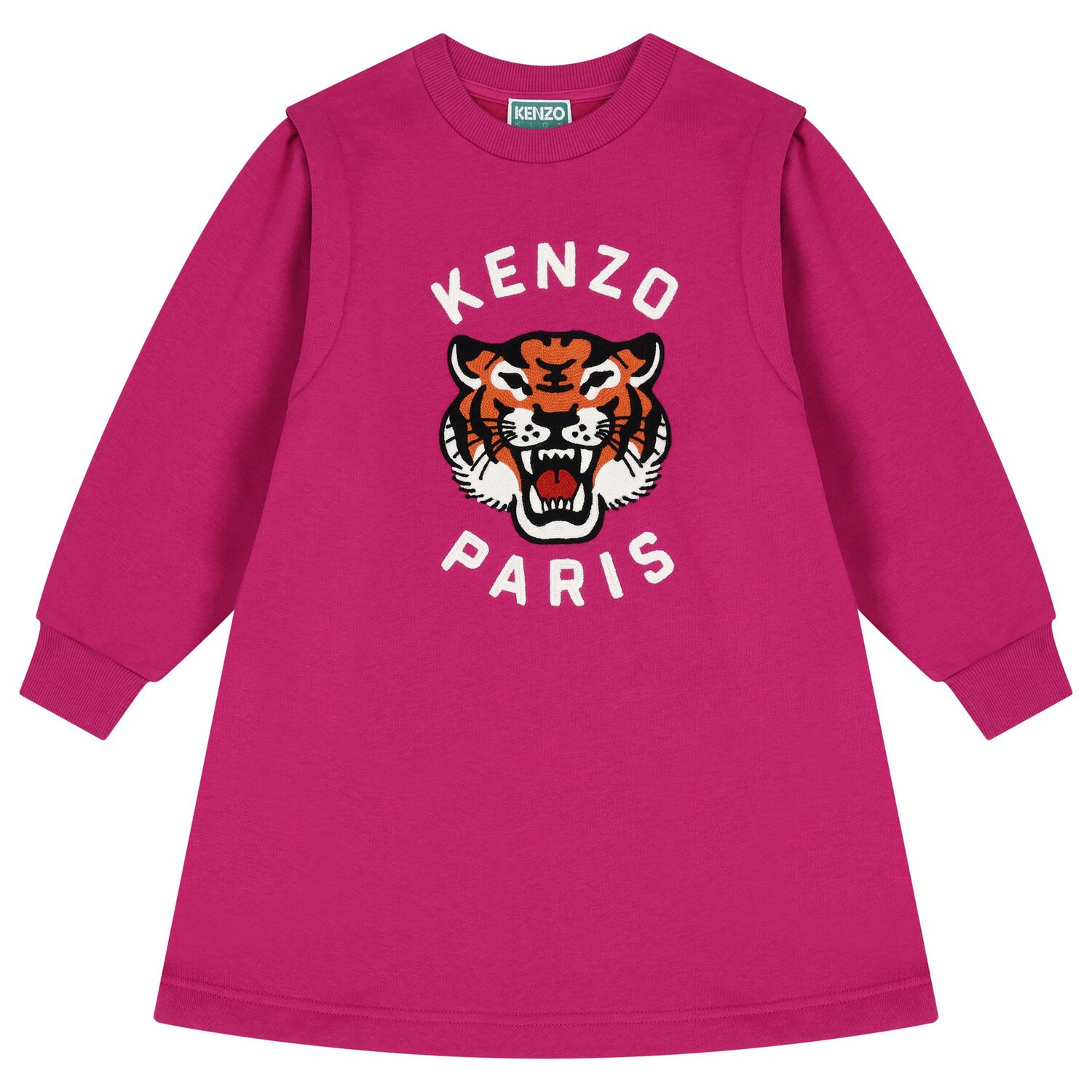Girls Pink Lucky Tiger Logo Sweatshirt Dress, 1, hi-res image number null