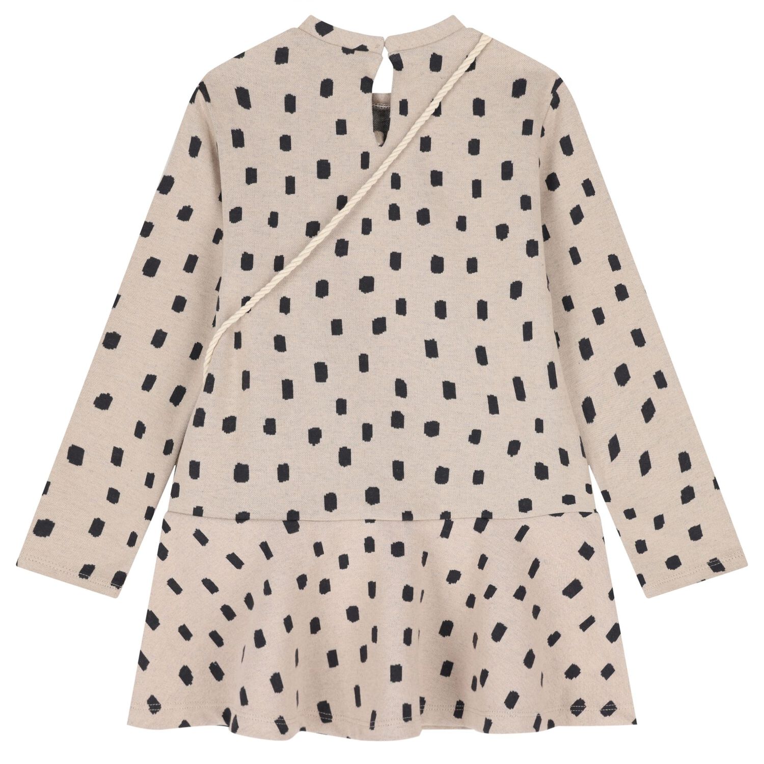 Girls Beige & Black Spot Dress Set, 2, hi-res