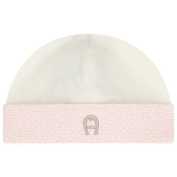 Baby Girls Ivory & Pink Logo Hat