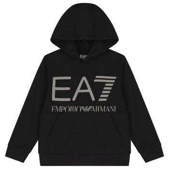 Boys Black Logo Hooded Top