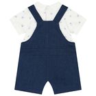 Baby Boys White & Navy Blue Dungaree Set, 1, hi-res
