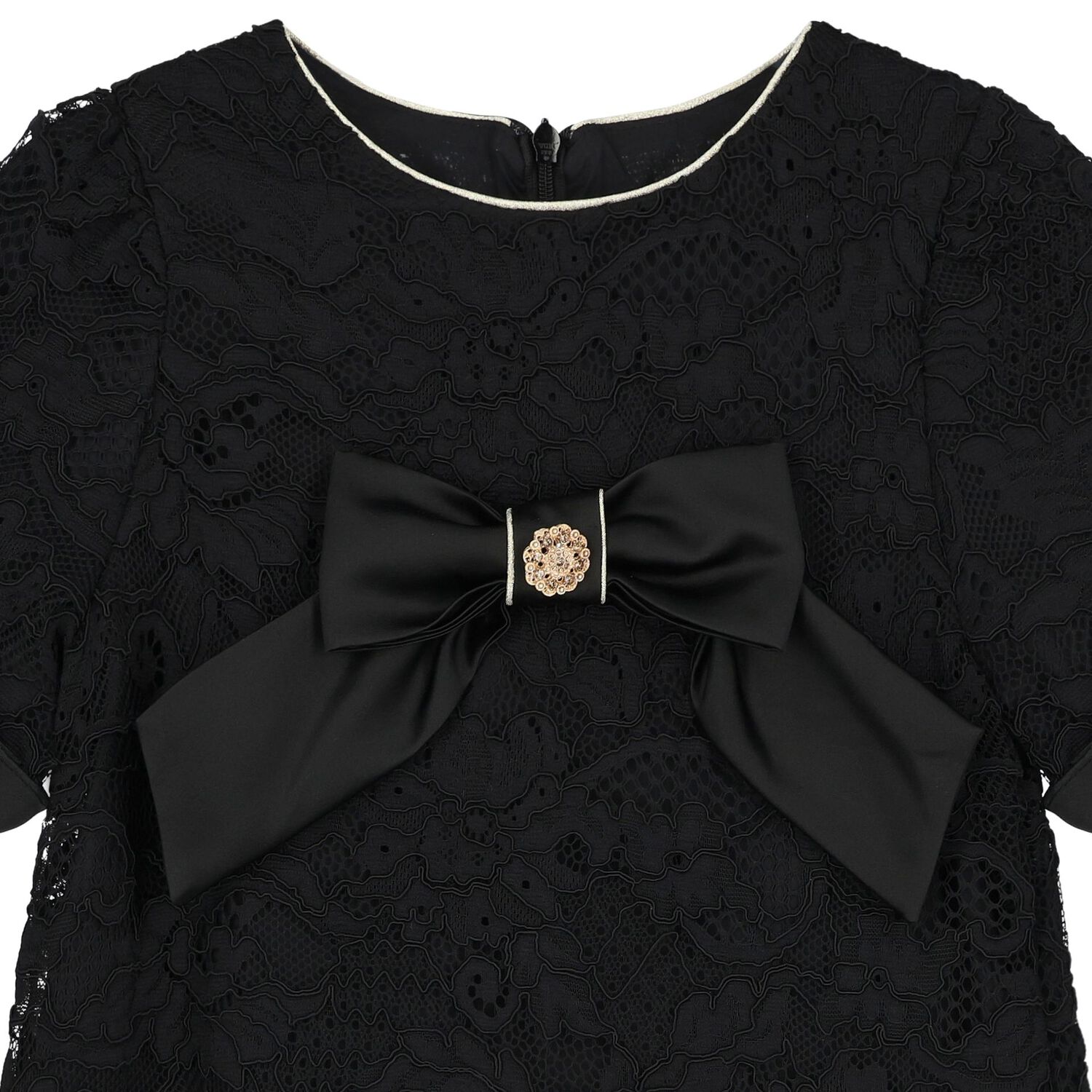 Girls Black Lace & Satin Bow Dress, 1, hi-res image number null