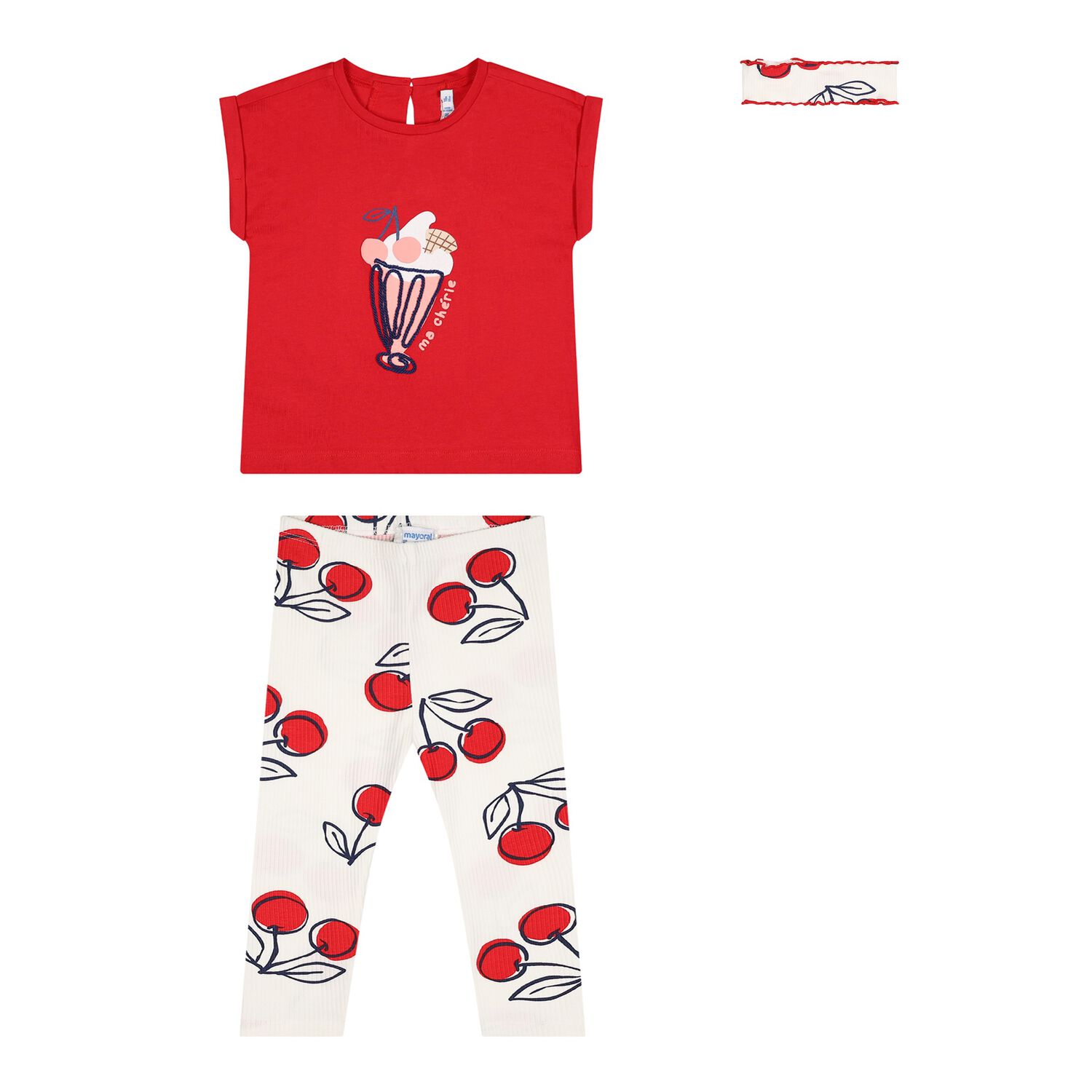 Younger Girls Red & White Cherry Leggings Set, 2, hi-res