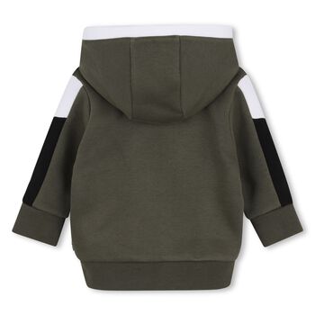Younger Boys Green Hooded Zip Up Top