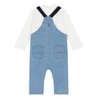 Baby Boys White & Blue Dungaree Set, 1, hi-res