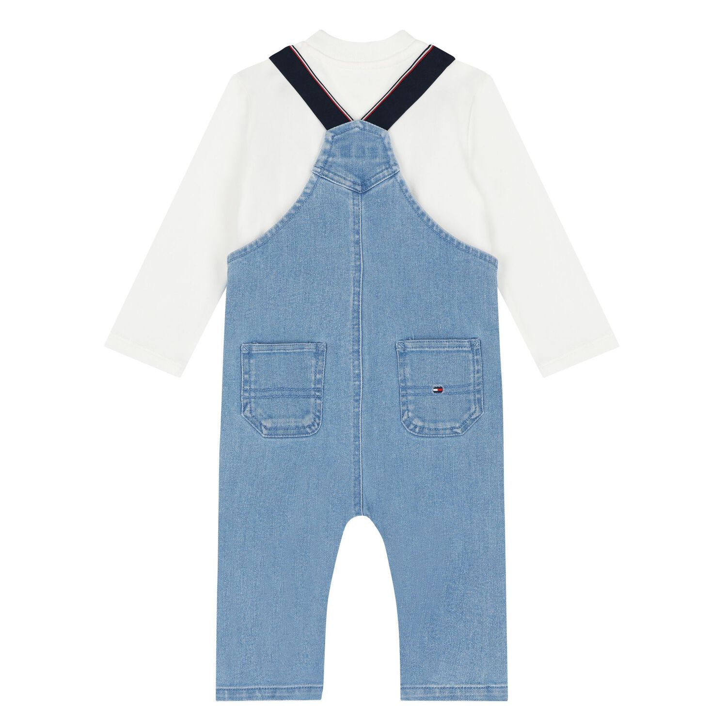 Baby Boys White & Blue Dungaree Set, 1, hi-res