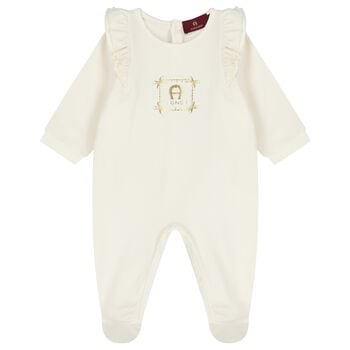 Baby Girls Ivory Logo Babygrow
