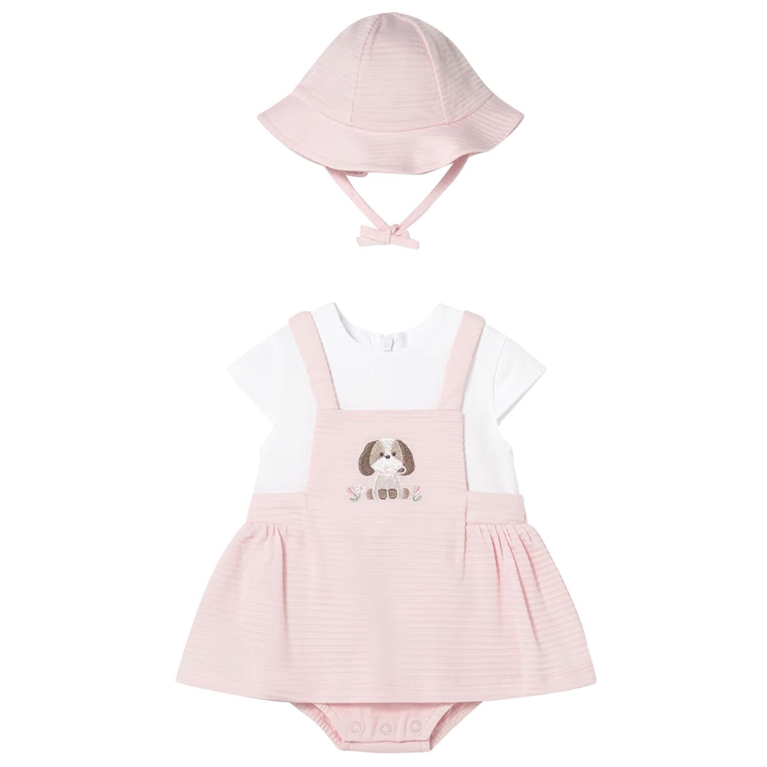 Baby Girls Pink & White Dog Dungaree Dress Set, 2, hi-res