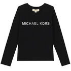 Girls Black Logo Long Sleeve Top, 2, hi-res