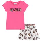 Girls White & Pink Teddy Bear Logo Skirt Set, 1, hi-res