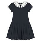 Girls Navy Blue Pleated Dress, 1, hi-res