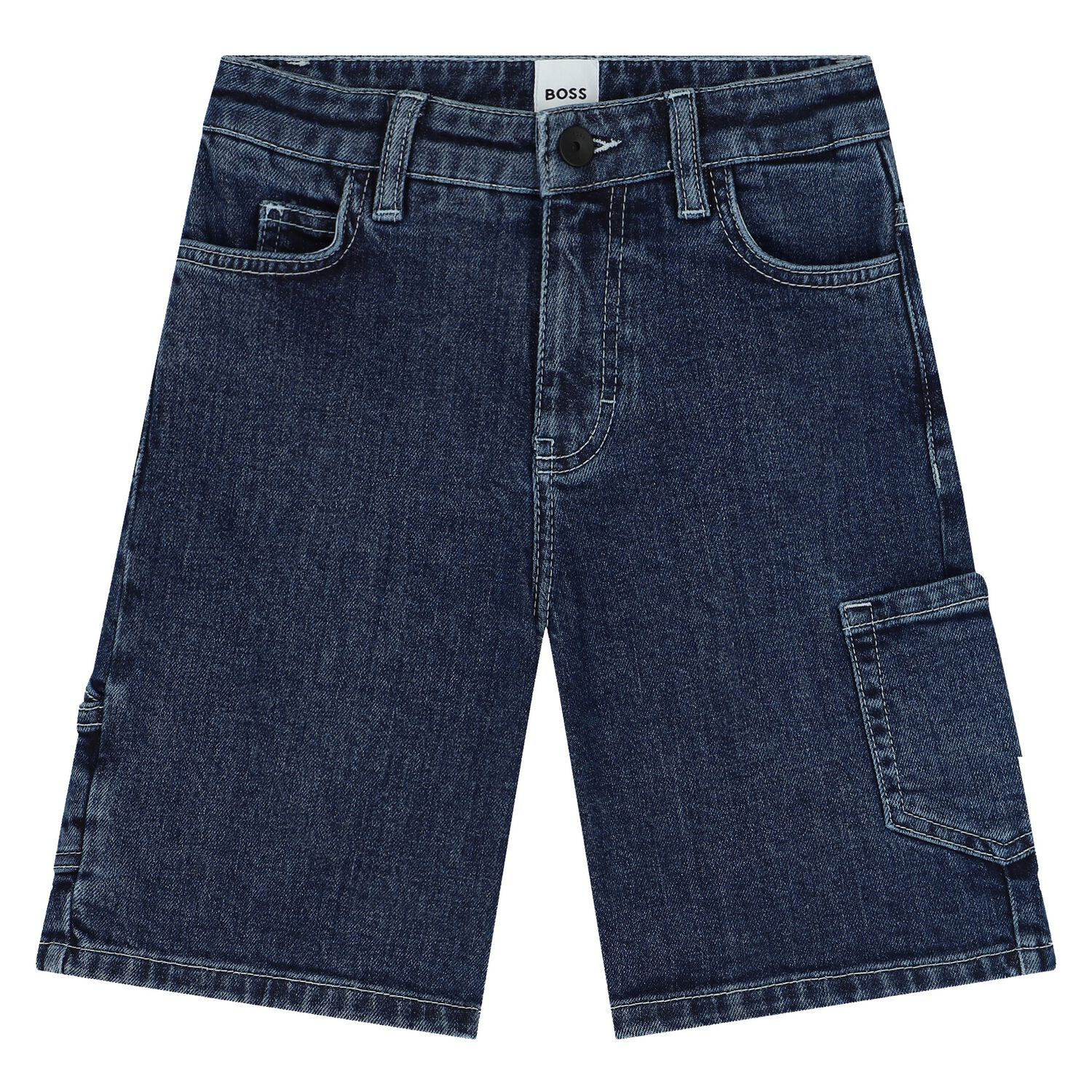 Boys Blue Logo Denim Shorts, 1, hi-res