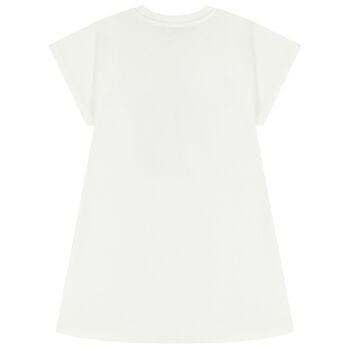 Girls White Boke Flower Logo Dress