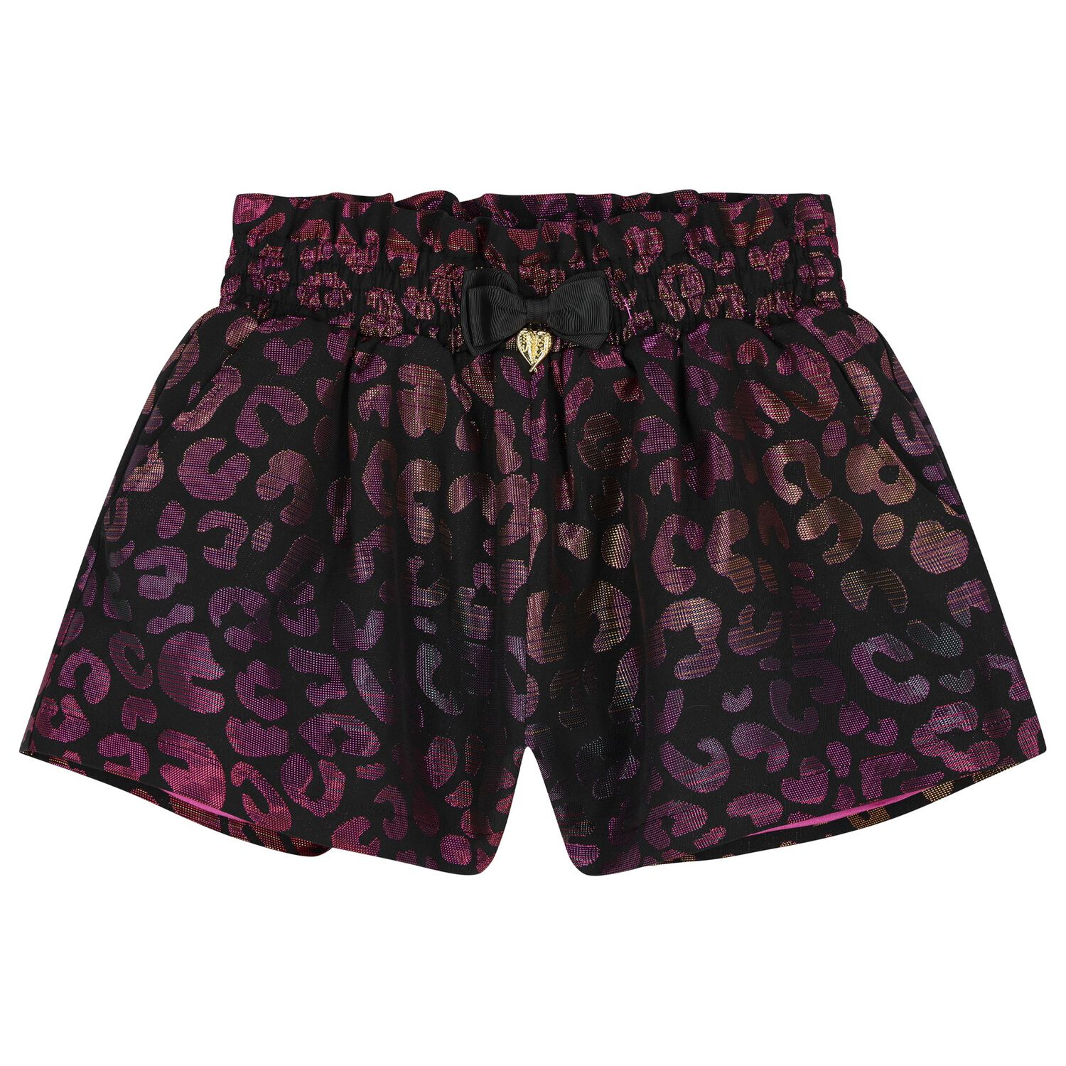 Girls Black & Metallic Leopard Shorts, 2, hi-res