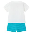 Girls White & Blue Shorts Set, 1, hi-res
