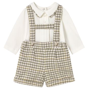 Baby Boys Ivory & Green Checked Shorts Set