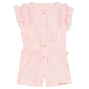 Girls Pink Tulle Ruffled Playsuit