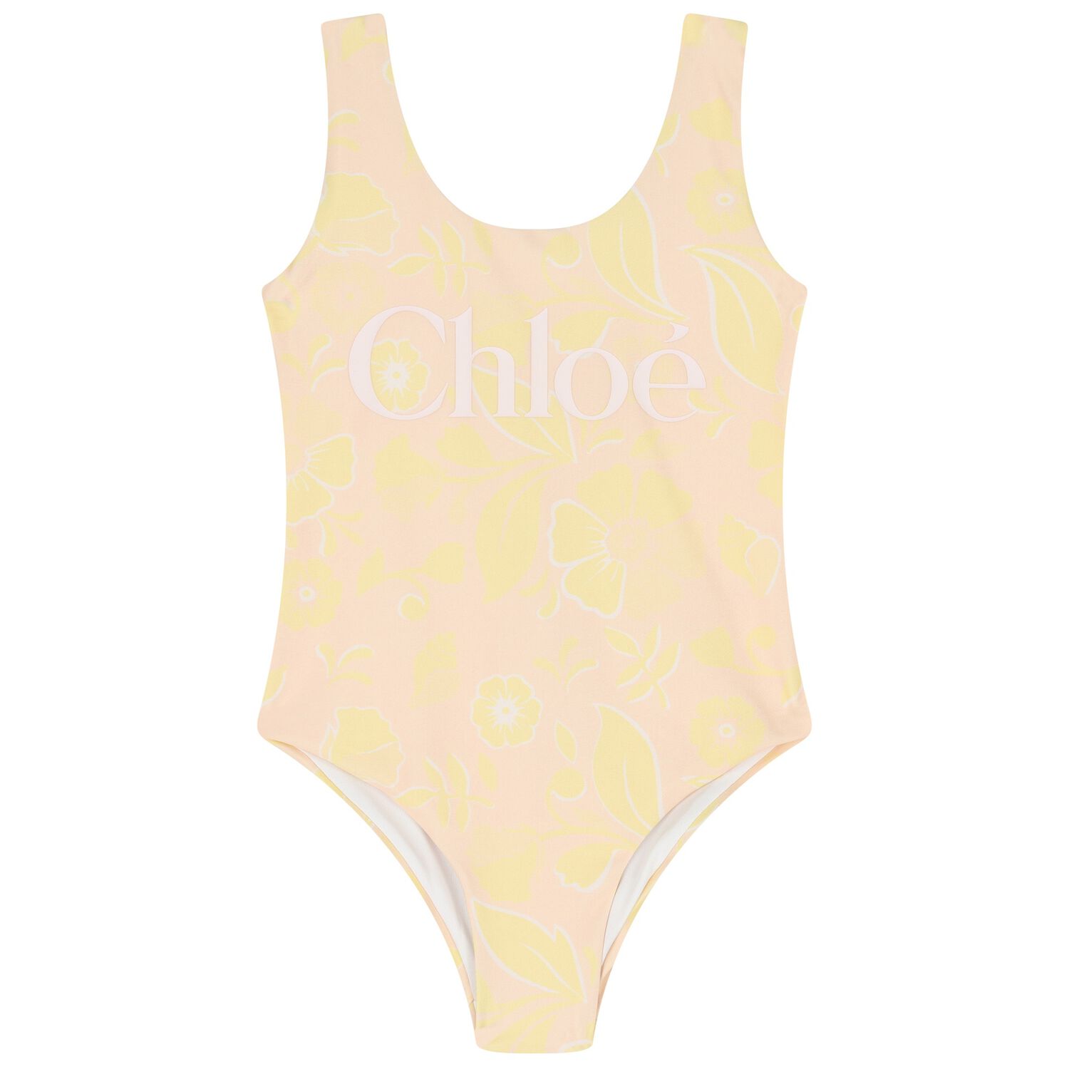 Girls Pink & Yellow Floral Swimsuit, 1, hi-res
