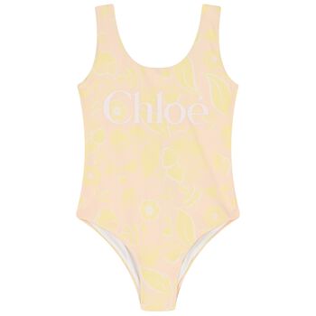 Girls Pink & Yellow Floral Swimsuit