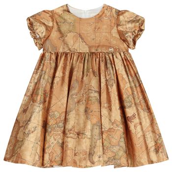 Girls Beige Logo Geo Map Dress 