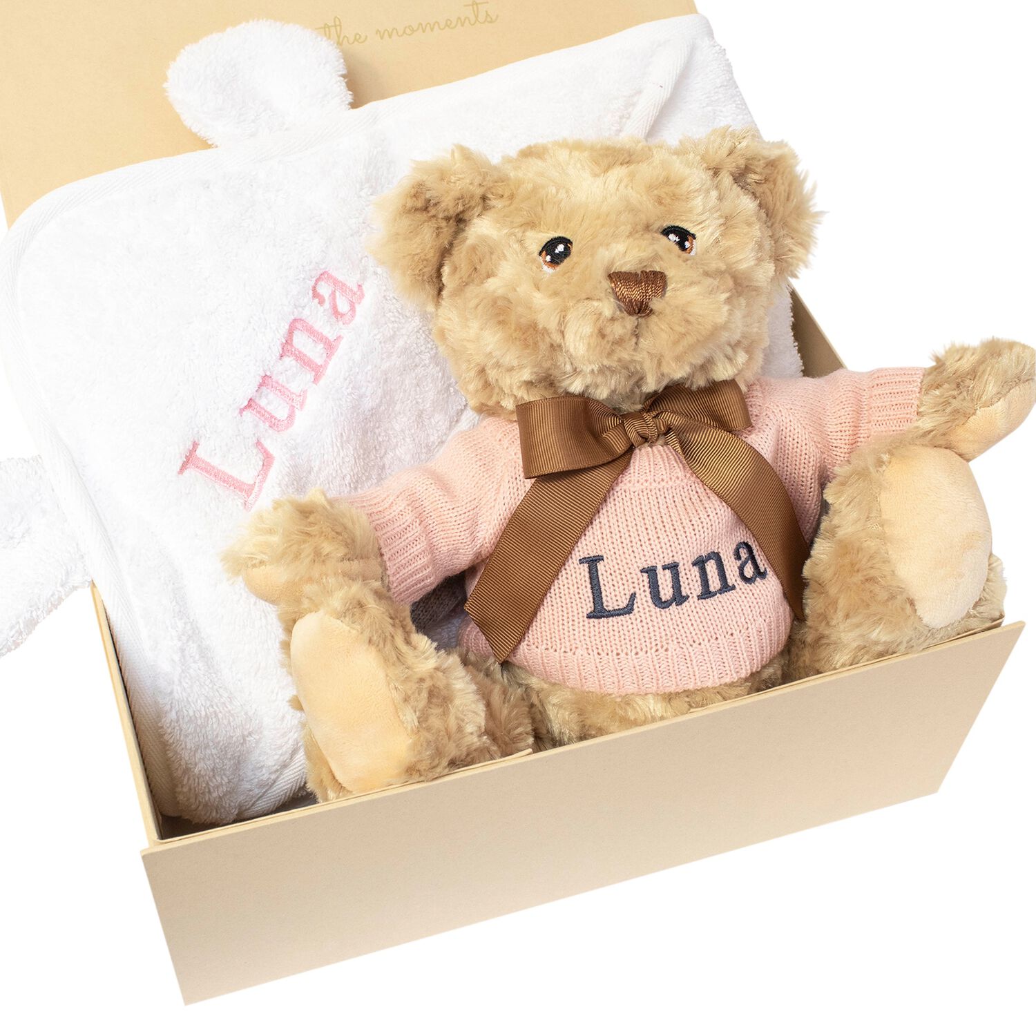 Girls Pink Personalised Teddy Baby Gift Set, 3, hi-res