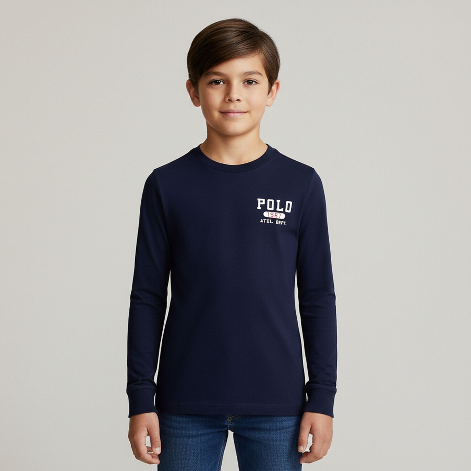Boys Navy Logo Long Sleeve Top, 1, hi-res image number null