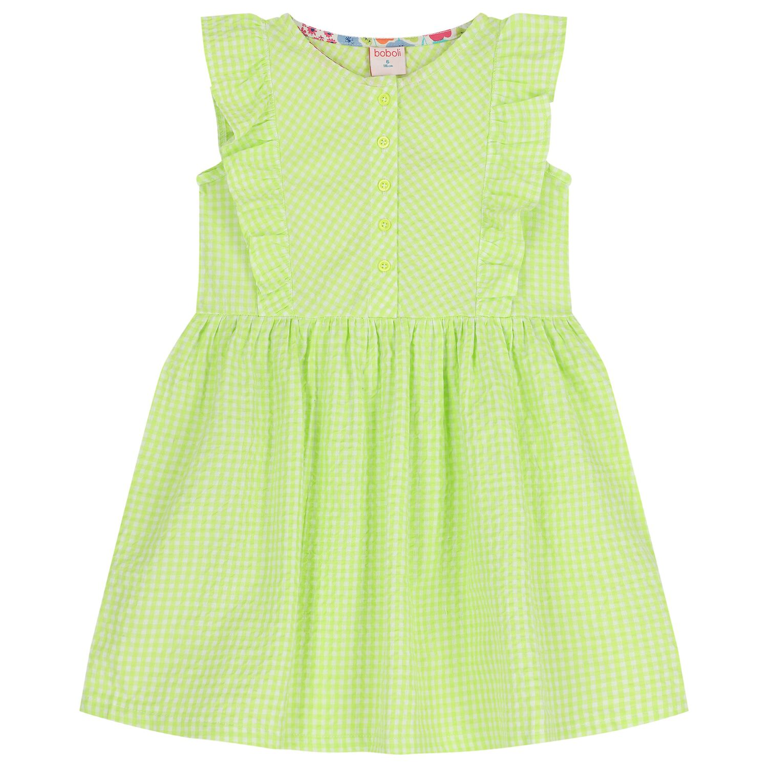 Girls Green & White Gingham Dress, 1, hi-res