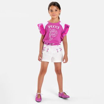 Girls Pink Logo Ruffled T-Shirt