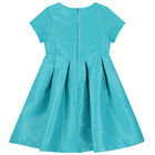 Girls Turquoise Satin Bow Dress, 1, hi-res