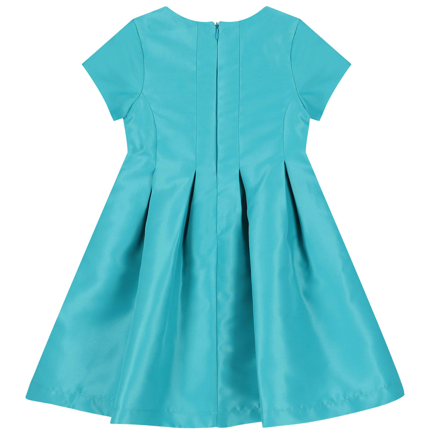 Girls Turquoise Satin Bow Dress, 1, hi-res