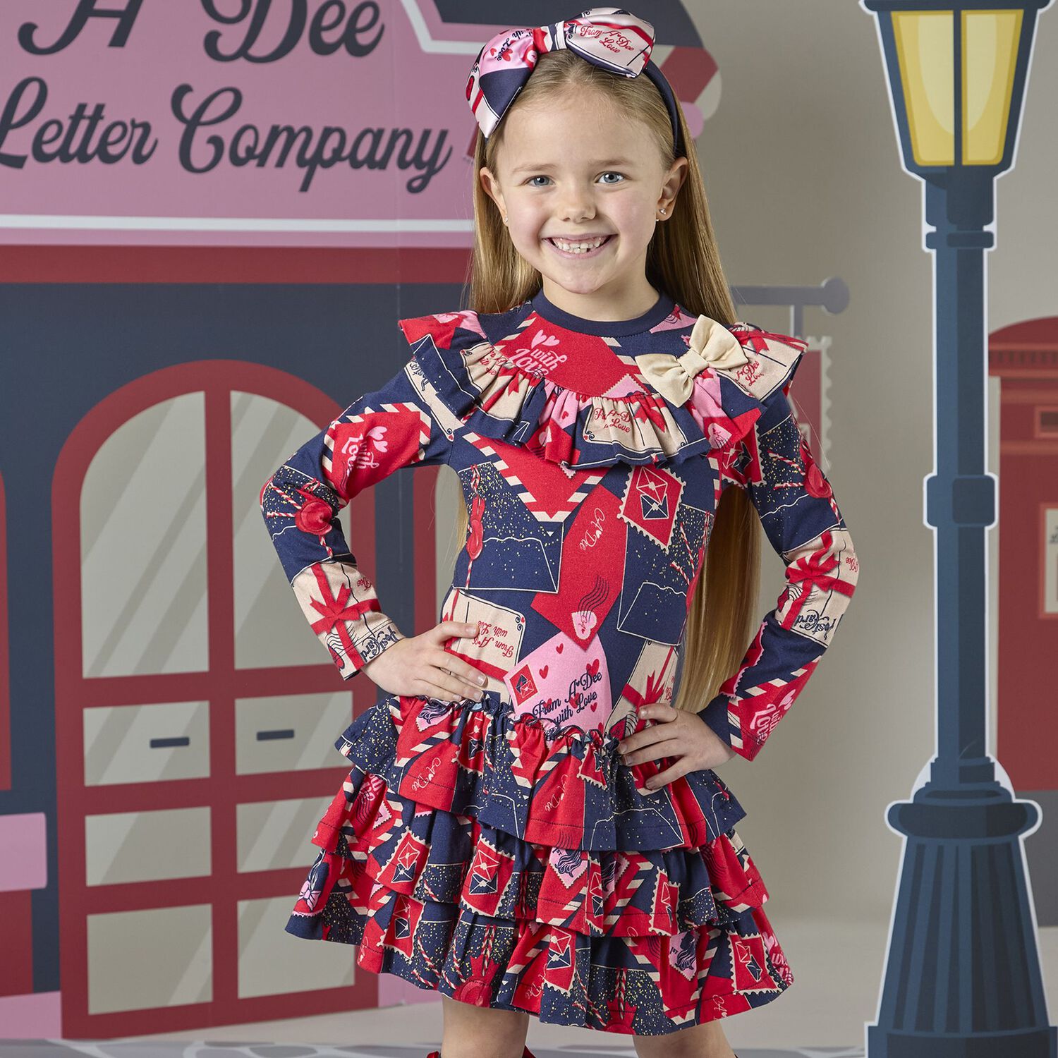 Girls Navy Blue & Red Envelope Dress, 1, hi-res image number null