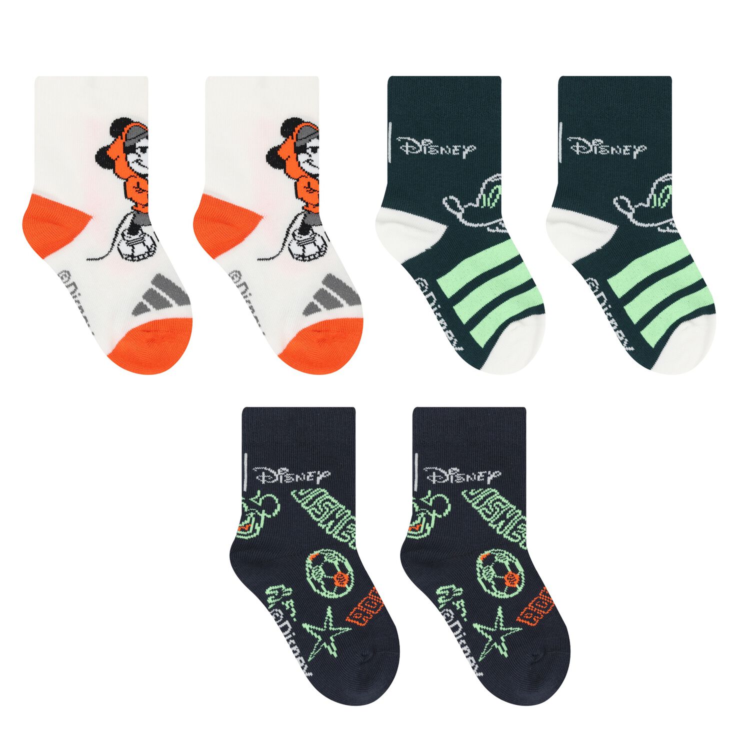 Ivory, Navy Blue & Green Disney Logo Socks ( 3-Pack ), 1, hi-res