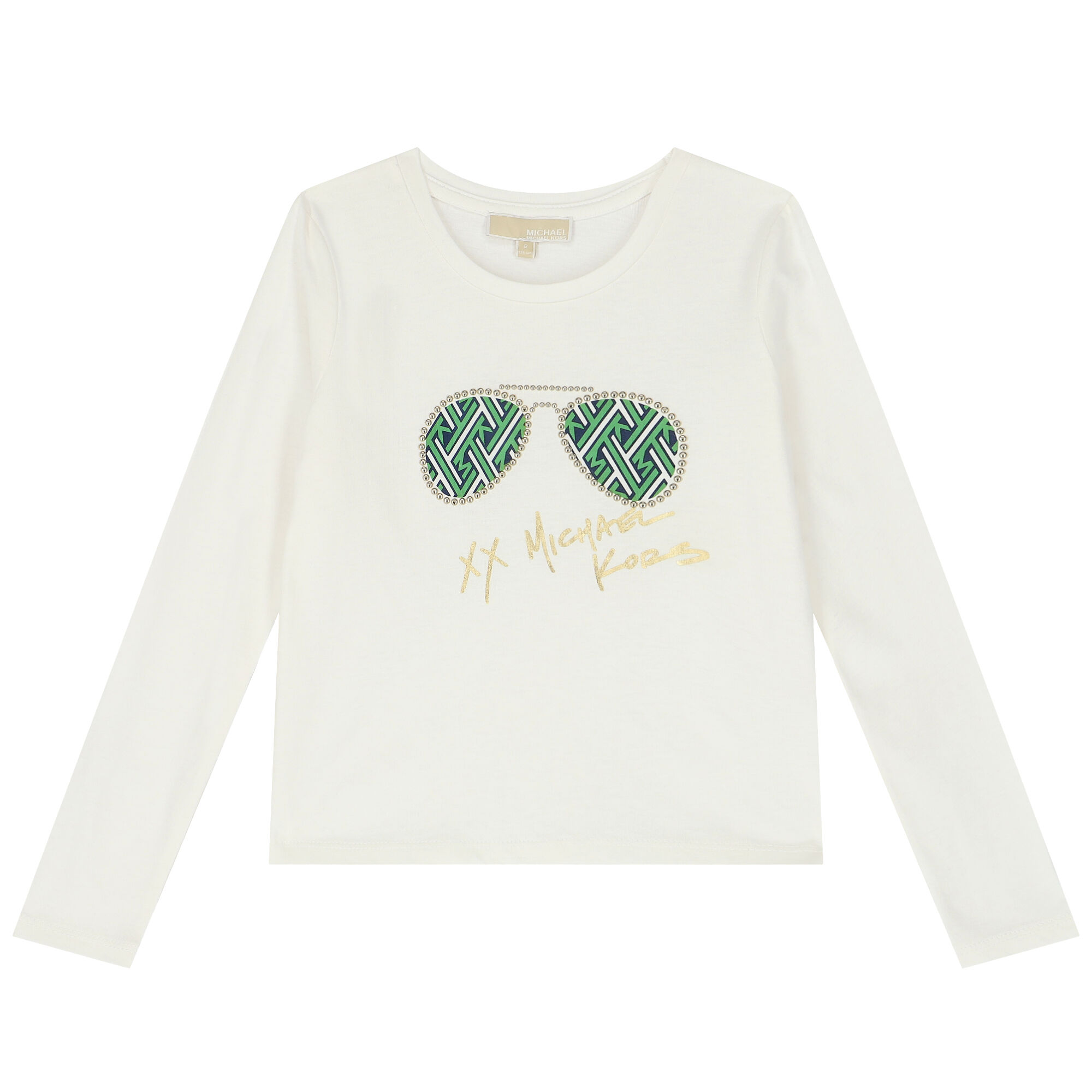 MICHAEL KORS Girls Ivory Logo Long Sleeve Top Junior Couture UK