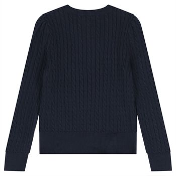 Girls Navy Blue Cable Knit Cardigan