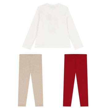 Girls Ivory, Red & Beige Leggings Set