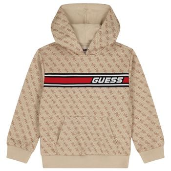 Boys Beige Logo Hooded Top