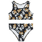 Girls Black Teddy Bear Logo Bikini, 1, hi-res