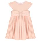 Girls Pink Bow Pleated Dress, 2, hi-res