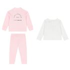 Girls Pink & White Logo Tracksuit Set, 1, hi-res