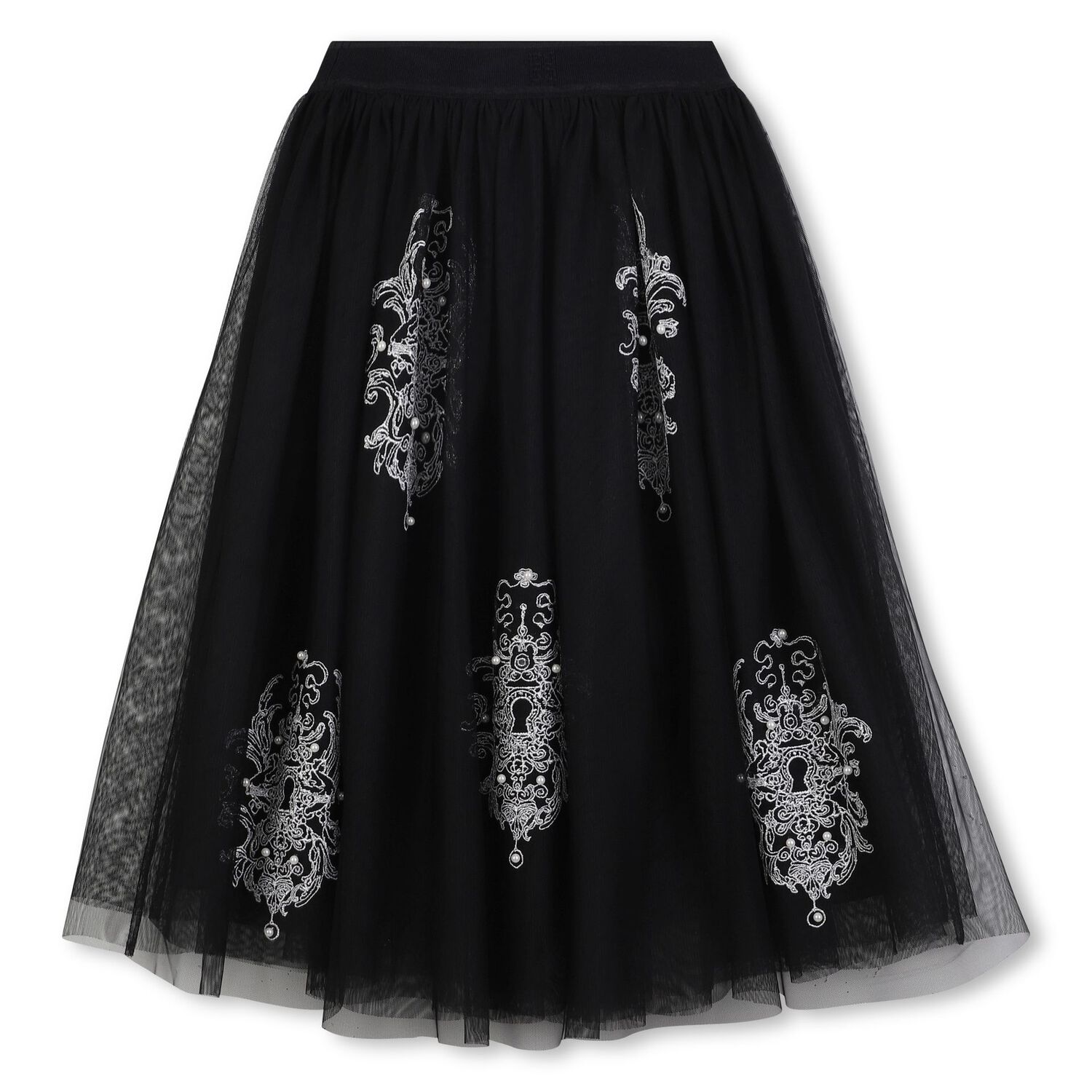 Girls Black Embellished Tulle Skirt, 1, hi-res image number null