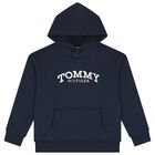 Boys Navy Blue Logo Hooded Top, 2, hi-res